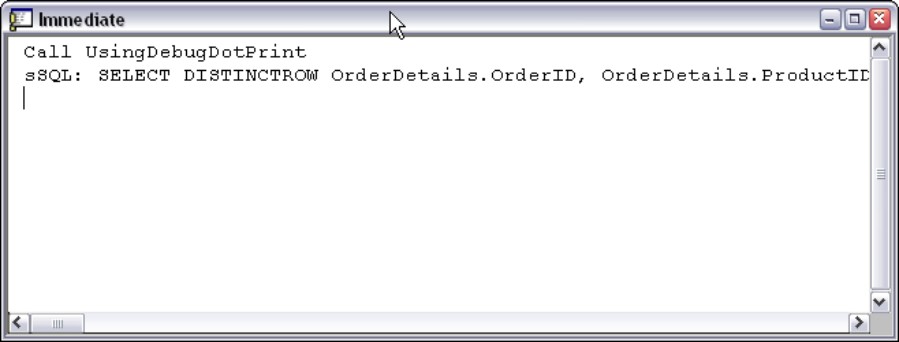 Get to know the Immediate window! You’ll use it a lot in Access 2007.